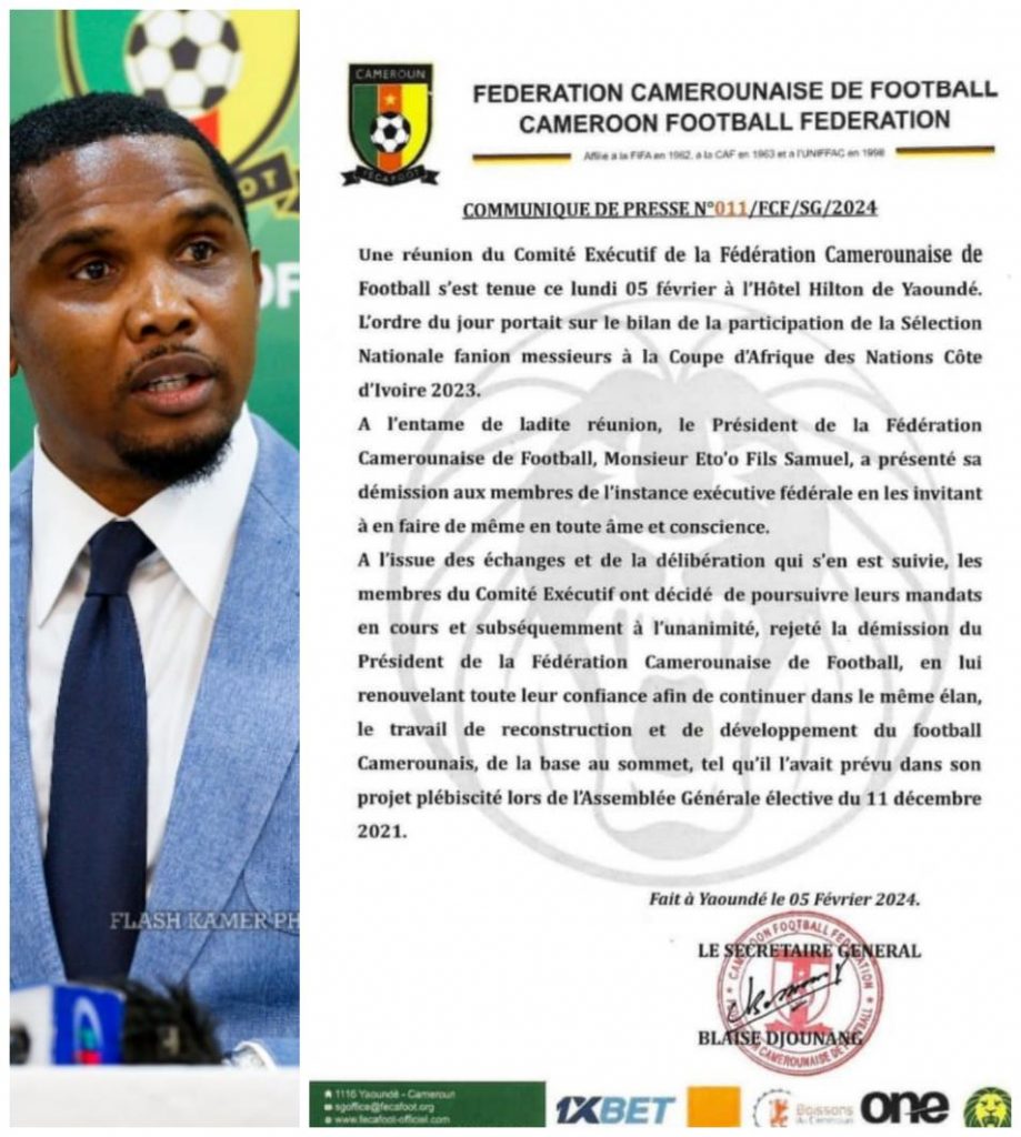 Football / Cameroun – FECAFOOT : Samuel Eto’o a rendu sa démission